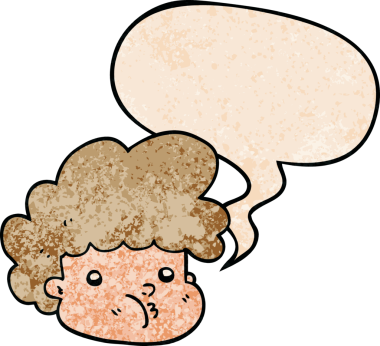 Bir insan tarafından çizilmiş eski moda konuşma balonu olan çizgi film çocuğu.