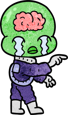 çizgi film büyük beyin uzaylı ağlayan ve bir insan tarafından çizilen