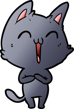 Bir insan tarafından çizilmiş mutlu çizgi film kedisi.