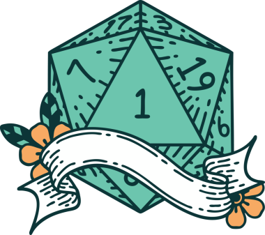 Retro Dövme Biçimi Doğal Bir d20 zar bir insan tarafından çizildi