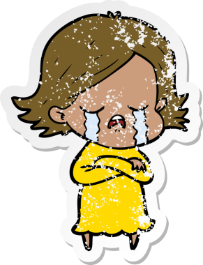 Bir insan tarafından çizilmiş, ağlayan bir çizgi film kızının sıkıntılı çıkartması.