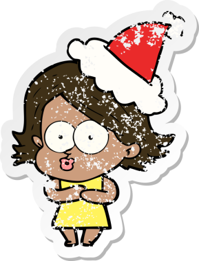 Bir insanın çizdiği Noel Baba şapkasıyla somurtan bir kızın el yazısı.