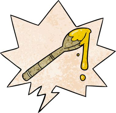 Bir insan tarafından çizilmiş eski moda konuşma balonlu bir kaşık bal.