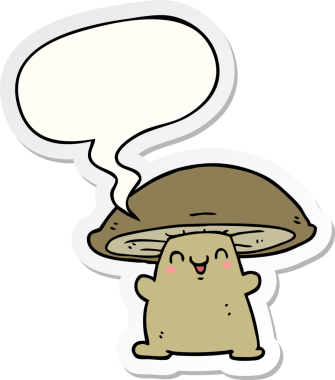 Bir insan tarafından çizilmiş konuşma balonu çıkartmalı mantar karakteri.