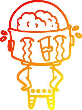 Bir insan tarafından çizilmiş, karikatür ağlayan robot çizimi.