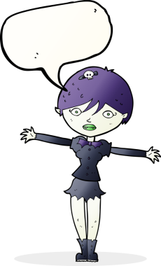 Bir insan tarafından çizilmiş konuşma balonu olan vampir kız.