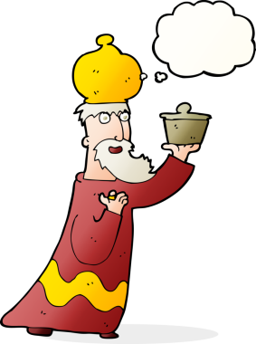 Bir insan tarafından çizilmiş düşünce baloncuğu olan üç bilge adamdan biri.