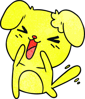 Bir insan tarafından çizilmiş, el yazısıyla çizilmiş şirin bir kawaii köpeği karikatürü.