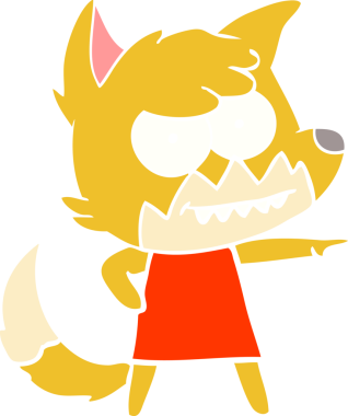 Bir insan tarafından çizilmiş düz renk çizgi film çizimi sırıtan tilki