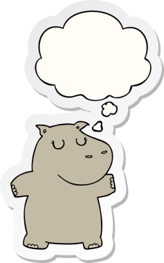 Düşünce baloncuğu olan çizgi film hipopotamları bir insan tarafından çizilmiş etiketlerdir.