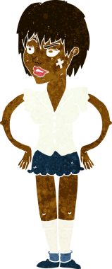 Bir insan tarafından çizilmiş kalçaları olan sert kadın çizgi filmi.