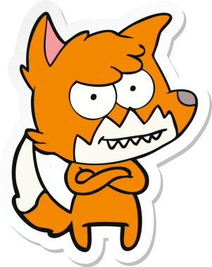 Bir insan tarafından çizilmiş sırıtan tilki çizgi filminin çıkartması