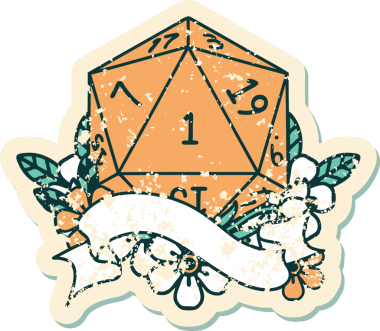 Retro Dövme Biçimi Doğal Bir d20 zar bir insan tarafından çizildi