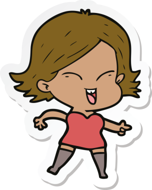 Bir insan tarafından çizilmiş mutlu bir çizgi film kızının çıkartması.