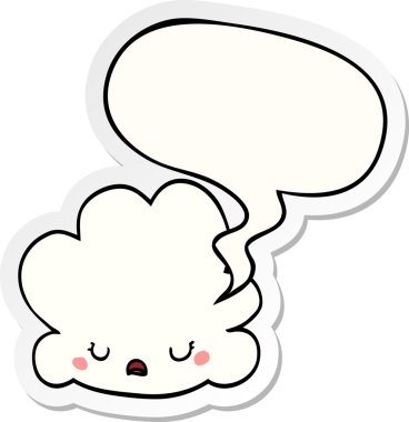 Bir insan tarafından çizilmiş baloncuk çıkartmalı şirin bir çizgi film bulutu.