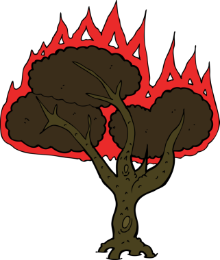 Bir insan tarafından çizilmiş çizgi film yanan ağaç.