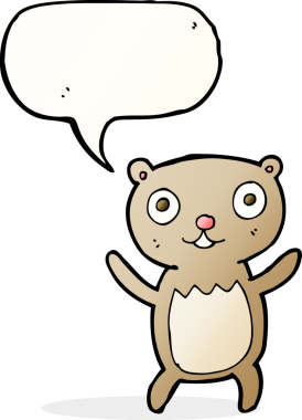 Bir insan tarafından çizilmiş konuşma balonlu oyuncak ayı.