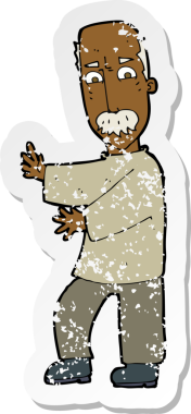 Bir insan tarafından çizilmiş kızgın yaşlı bir adamın gerilmiş çıkartması.