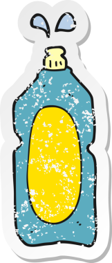 Bir insan tarafından çizilmiş bir çizgi film temizlik ürününün gerilimli yapıştırması.