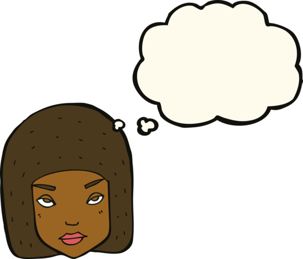 Bir insan tarafından çizilen düşünce baloncuğuyla kadın yüzü rahatsız edildi.