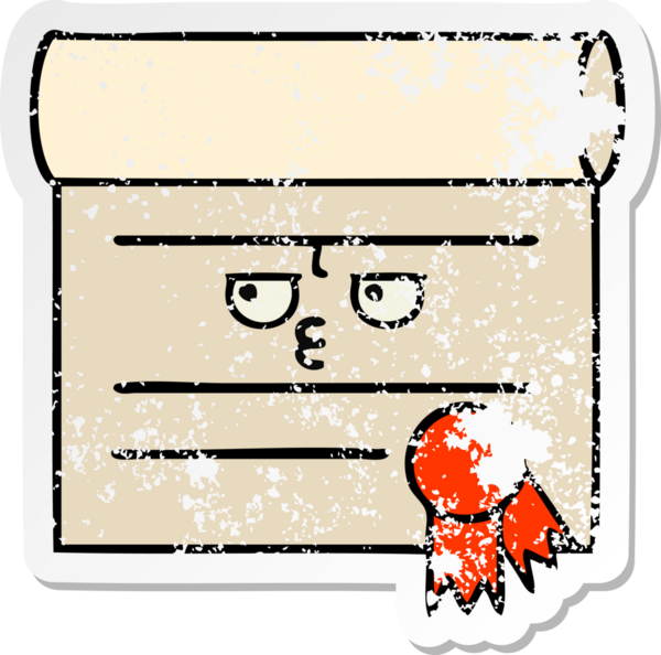 Bir insan tarafından çizilmiş şirin bir karikatür sertifikasının sıkıntılı etiketi