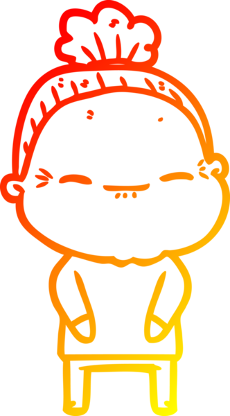 Bir insan tarafından çizilmiş barışçıl, yaşlı bir kadının sıcak çizgi çizimi.