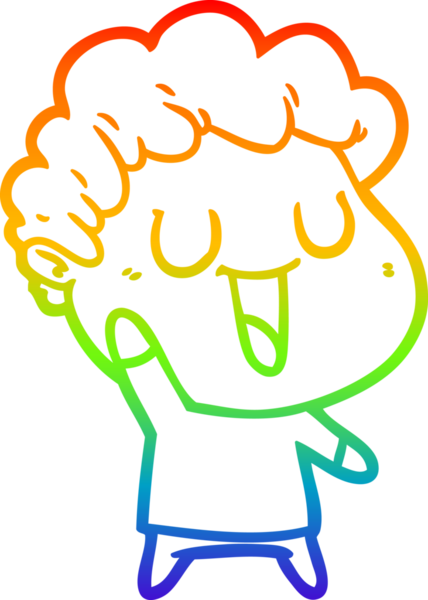 Gökkuşağı gradyan çizgisi bir insan tarafından çizilmiş gülen bir karikatür adamın çizimi