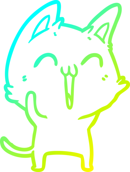 Bir insan tarafından çizilmiş mutlu çizgi film kedisinin soğuk gradyan çizgisi.