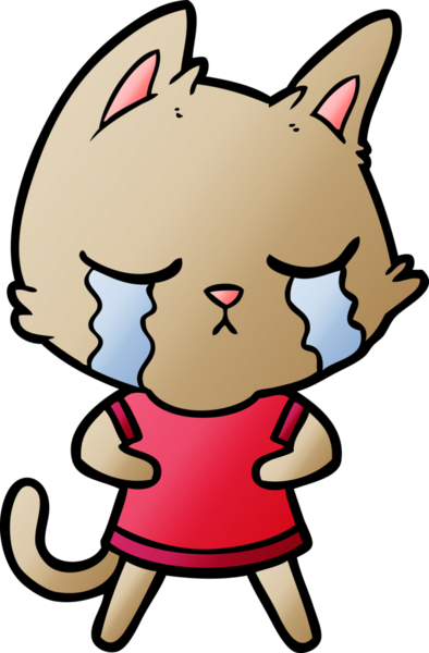 Bir insan tarafından çizilmiş ağlayan çizgi film kedisi.