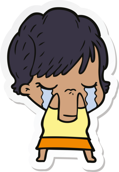 Bir insan tarafından çizilmiş, ağlayan bir karikatür kadının çıkartması.