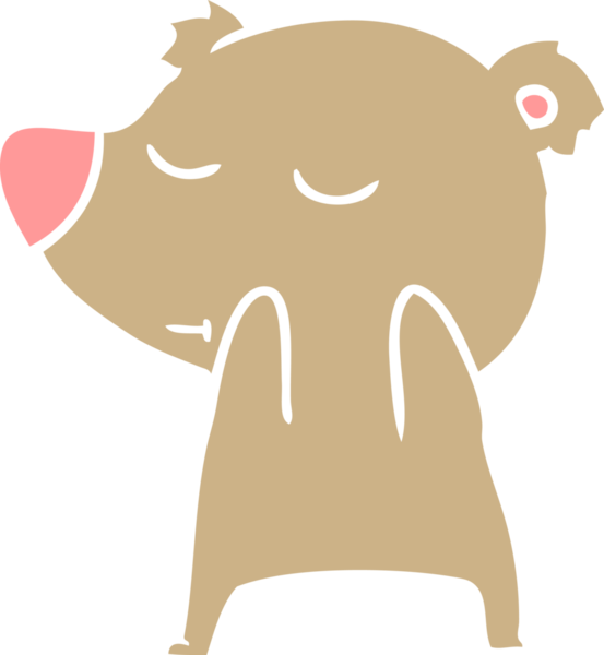 Bir insan tarafından çizilmiş mutlu düz renkli çizgi film ayısı.