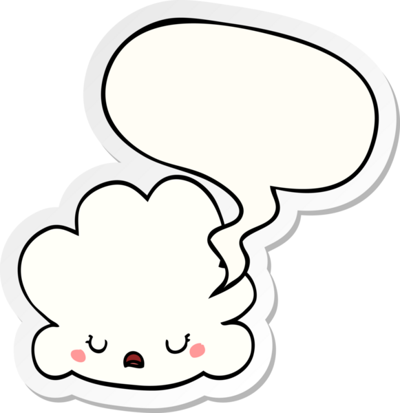 Bir insan tarafından çizilmiş baloncuk çıkartmalı şirin bir çizgi film bulutu.