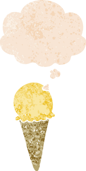 Düşünce baloncuklu çizgi film dondurması grunge sıkıntılı retro desenli bir insan tarafından çizilmiş