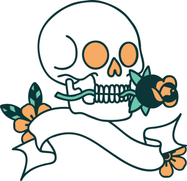 Bir insan tarafından çizilmiş geleneksel bir kafatası dövmesi.