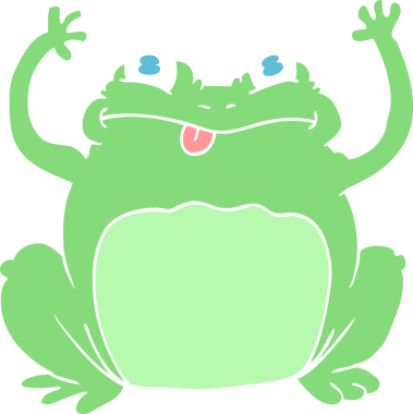 Bir insan tarafından çizilmiş komik kurbağanın düz renk çizimi