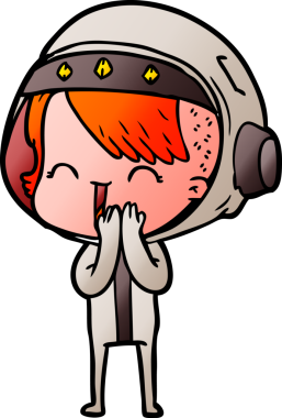 Bir insan tarafından çizilmiş kıkırdayan uzay kızı.