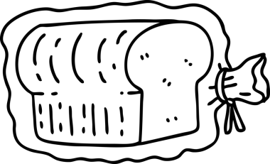 Bir insan tarafından çizilmiş plastik torbaya çizilmiş bir somun ekmek.