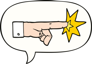 Bir insan tarafından çizilmiş konuşma baloncuğuyla eli gösteren çizgi film.