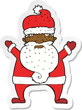 Bir insan tarafından çizilmiş çirkin bir Noel Baba 'nın çıkartması.