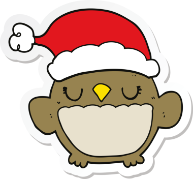 Bir insan tarafından çizilmiş şirin bir Noel baykuşunun çıkartması.