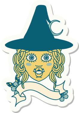 Bir insan tarafından çizilmiş yarım ork cadı yüzü çıkartması.