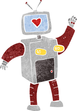 Bir insan tarafından çizilmiş komik robot.