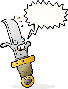 Bir insan tarafından çizilmiş, konuşma balonlu, korkmuş bir bıçak.