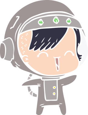 Bir insan tarafından çizilmiş mutlu düz renkli çizgi film kızı.