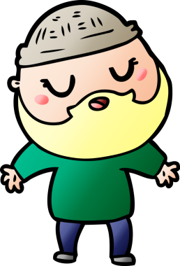 Bir insan tarafından çizilmiş sakallı bir çizgi film adamı.