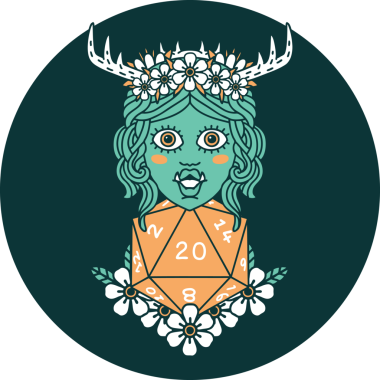 Yarı Ork Druid 'in bir insan tarafından çizilmiş yirmi zarlı ikonu.