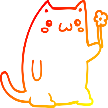 Bir insan tarafından çizilmiş çiçekli şirin bir çizgi film kedisinin sıcak çizgi çizimi