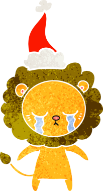 Ağlayan el, bir insan tarafından çizilmiş Noel Baba şapkası takan bir aslanın retro karikatürü.