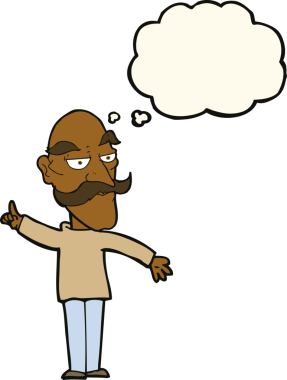 Bir insan tarafından çizilmiş düşünce baloncuğuyla hikaye anlatan yaşlı adam çizgi filmi.