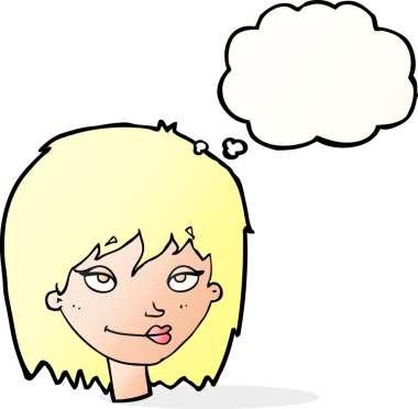 Bir insan tarafından çizilmiş düşünce baloncuğu olan gülümseyen bir kadın.